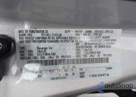 2012 Ford Focus Se из США, поврежденный, VIN 1FAHP3K25CL435863